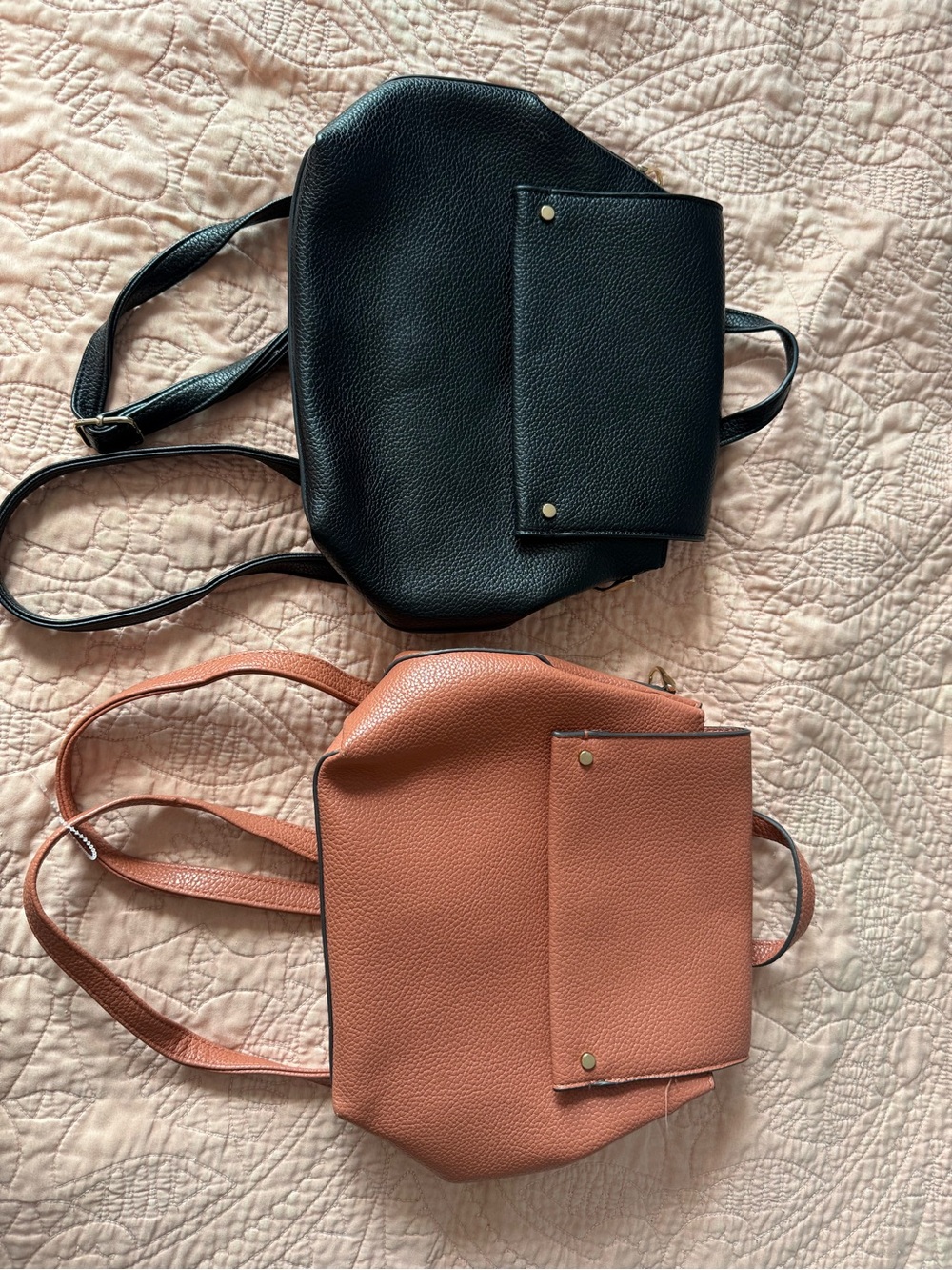 Pebbled faux leather Backpack Purse - Black and tan